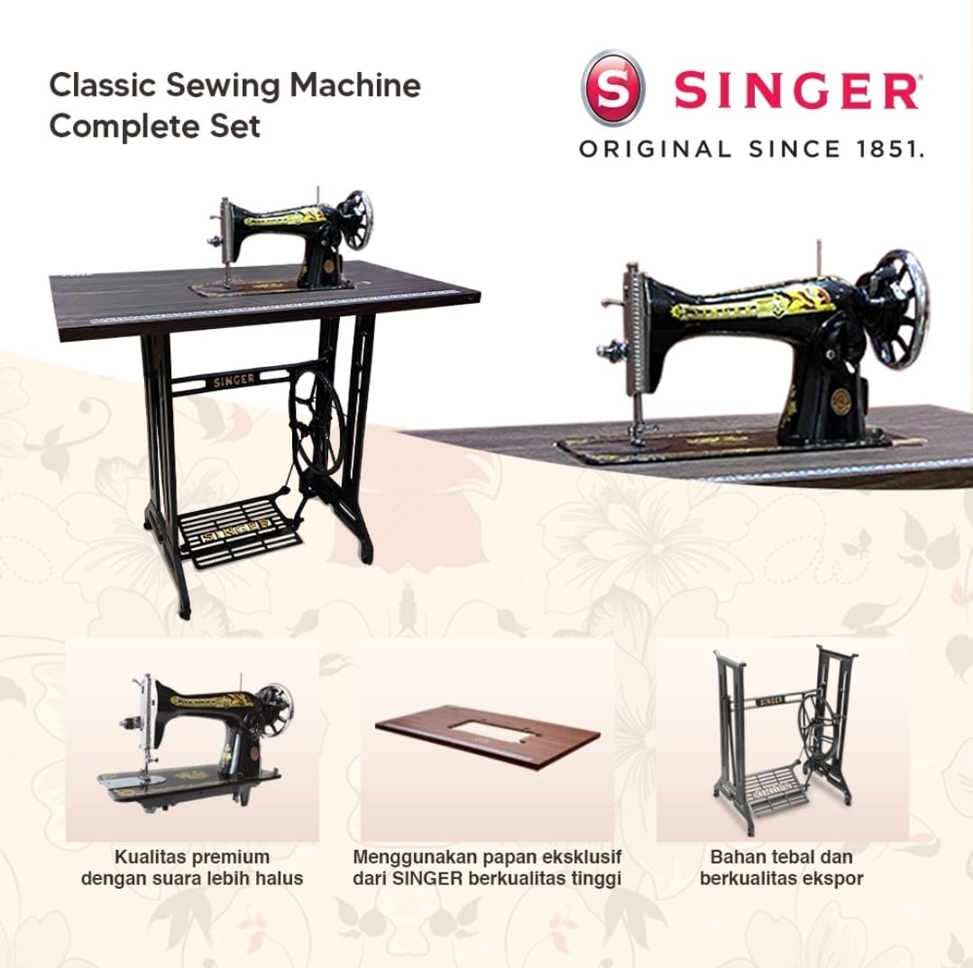 Mesin Jahit Hitam Classic Singer JA2 Fullset Meja Papan Kaki Pancal